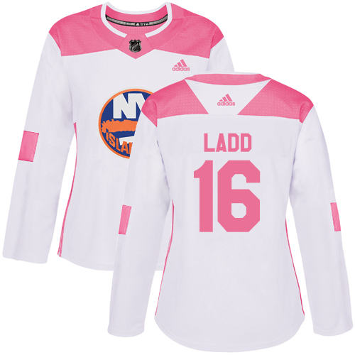 Adidas Islanders #16 Andrew Ladd White/Pink Authentic Fashion Women's Stitched NHL Jersey - Click Image to Close